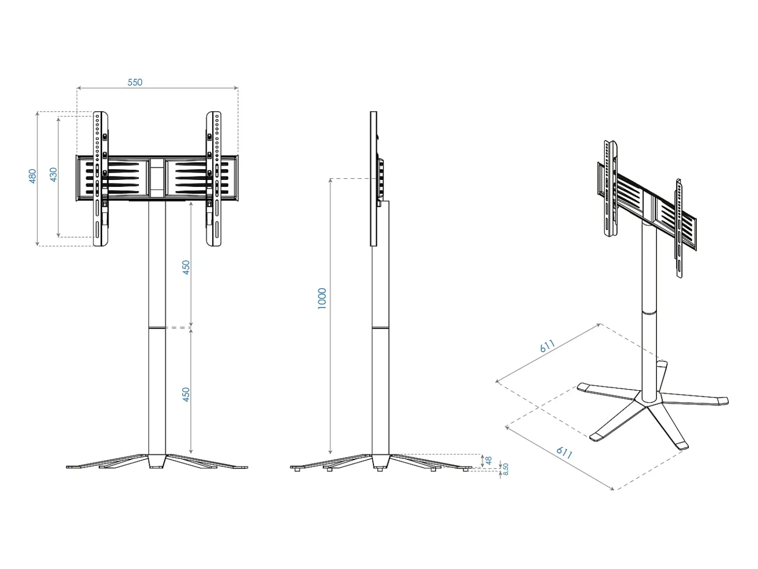 VCM Pés de suporte de TV Xila Branco A. 100 x L. 61 x P. 61 cm^ Móvel De Tv