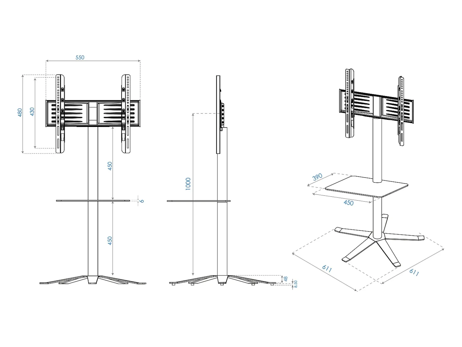VCM Pés de suporte de TV Xila Branco A. 100 x L. 61 x P. 61 cm^ Móvel De Tv