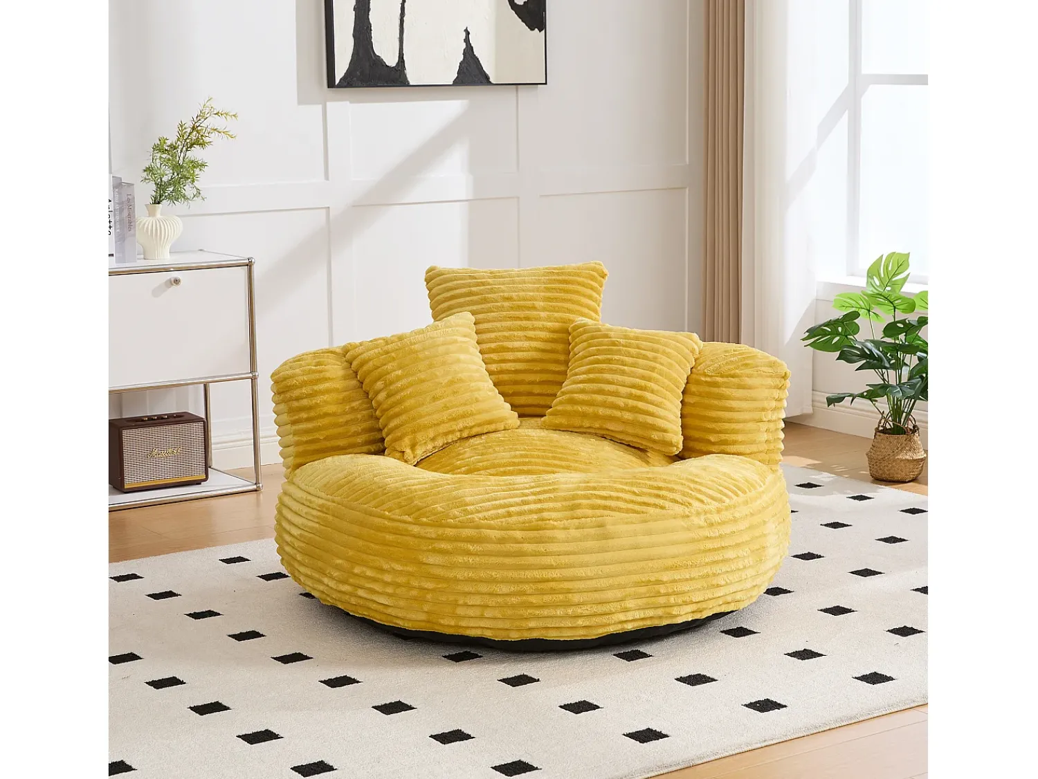 Poltrona*Hauss Spole Puf em bombazine - Com 3 almofadas - Amarelo mostarda