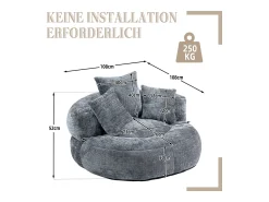 Poltrona*Hauss Spole Puff com 3 almofadas - Para adultos e crianças - Chenille , não necessita de montagem Cinzento