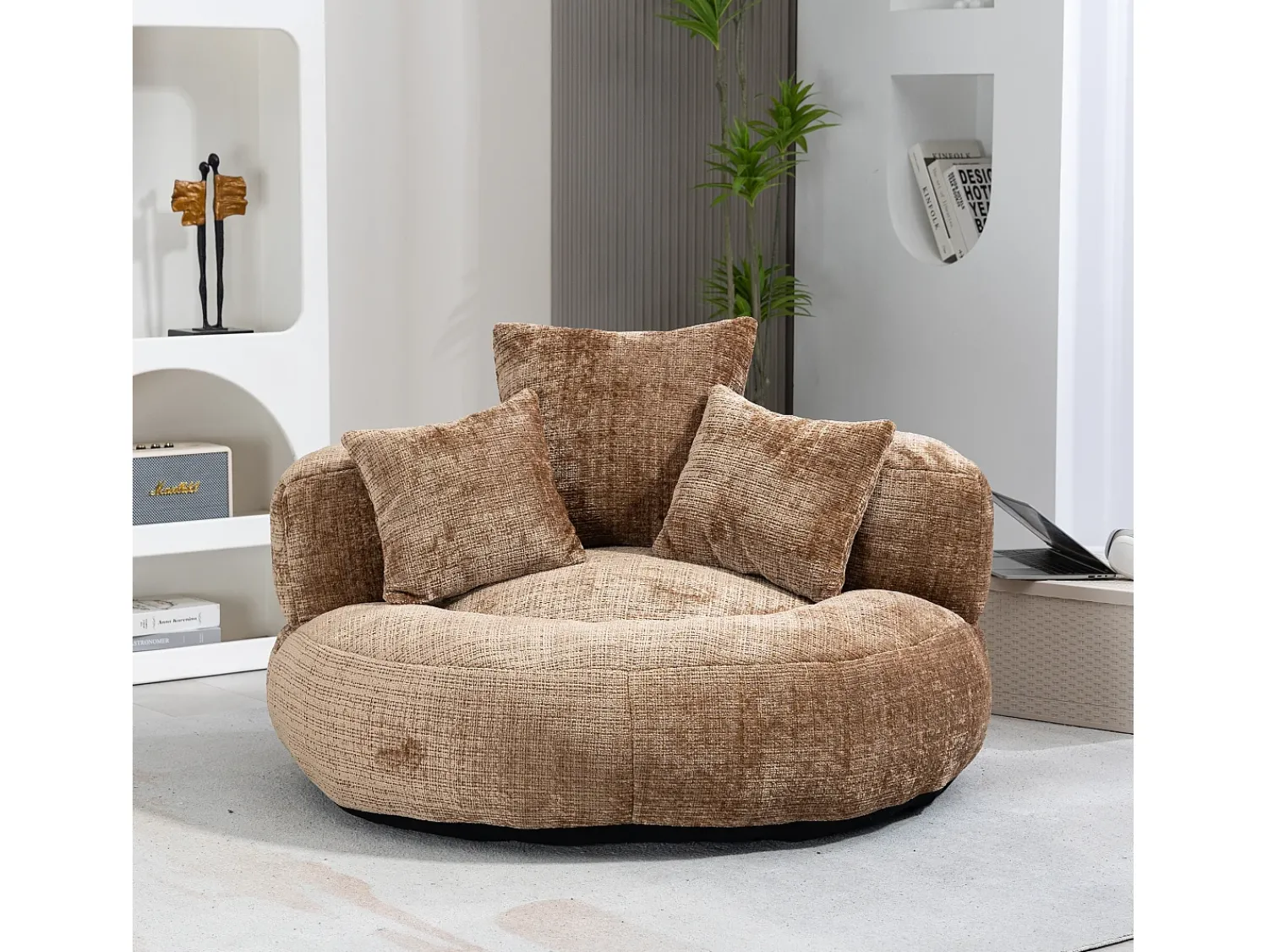 Hauss Spole Puff com 3 almofadas - Para adultos e crianças - Chenille claro, não necessita de montagem Castanho
