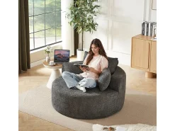 DripeX Puff Redondo de Chenille, Espuma Alta Densidade, com 3 Almofadas, Cinza, 127x127x85cm^ Poltrona