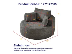 DripeX Puff Redondo de Chenille, Espuma Alta Densidade, com 3 Almofadas, Cinza, 127x127x85cm^ Poltrona