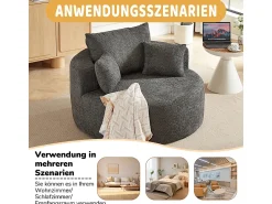 DripeX Puff Redondo de Chenille, Espuma Alta Densidade, com 3 Almofadas, Cinza, 127x127x85cm^ Poltrona
