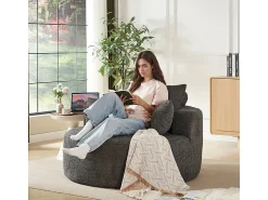 DripeX Puff Redondo de Chenille, Espuma Alta Densidade, com 3 Almofadas, Cinza, 127x127x85cm^ Poltrona