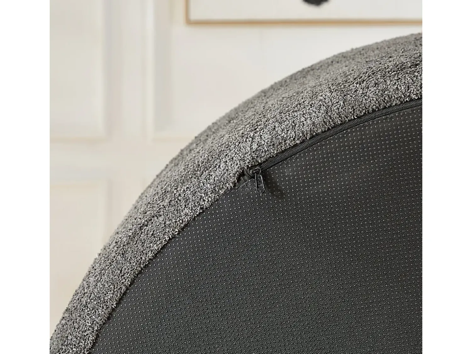 DripeX Puff Redondo de Chenille, Espuma Alta Densidade, com 3 Almofadas, Cinza, 127x127x85cm^ Poltrona