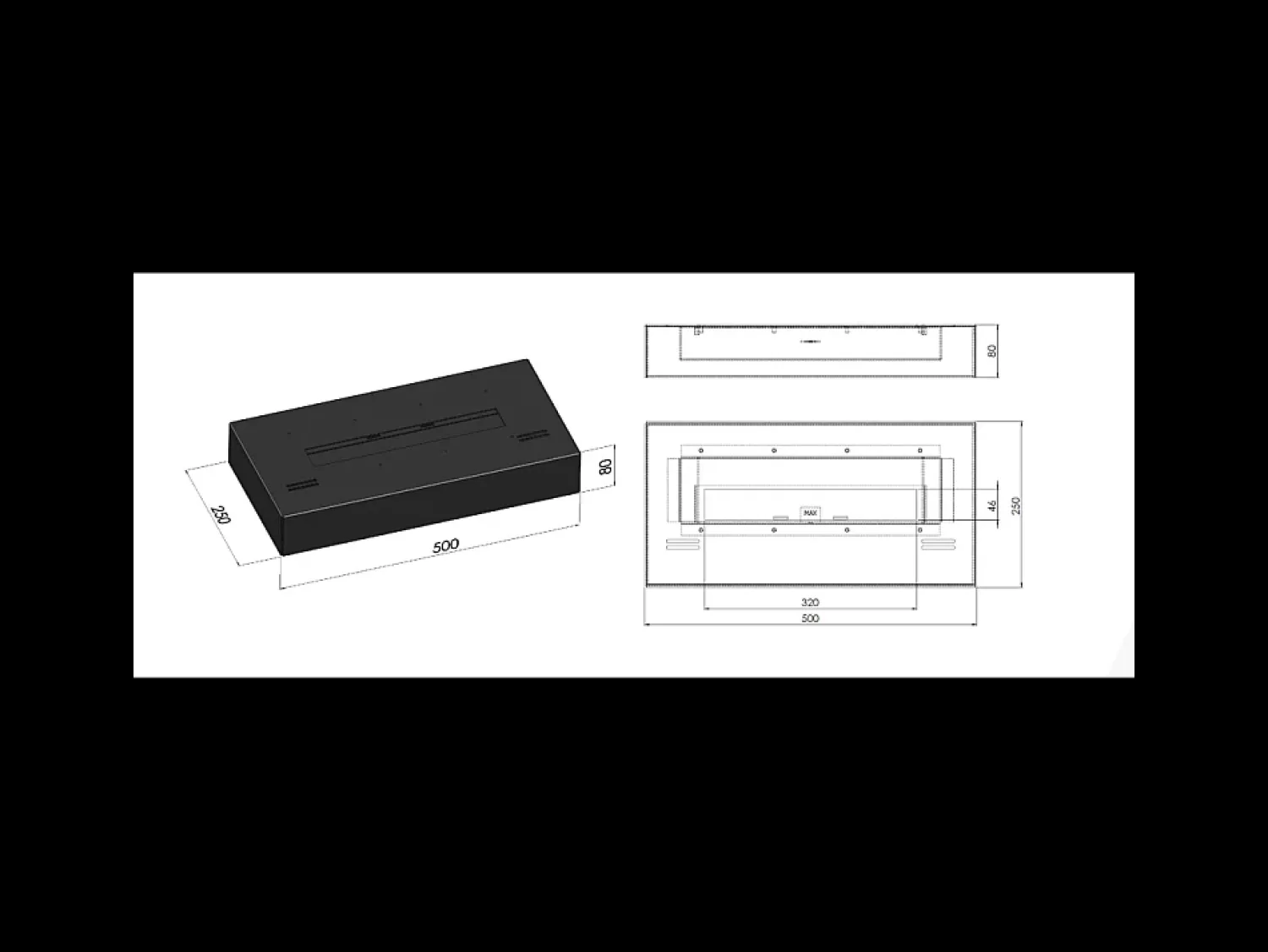 Lareira| Queimador a bioetanol com bancada em aço inoxidável mate 50cm Preto