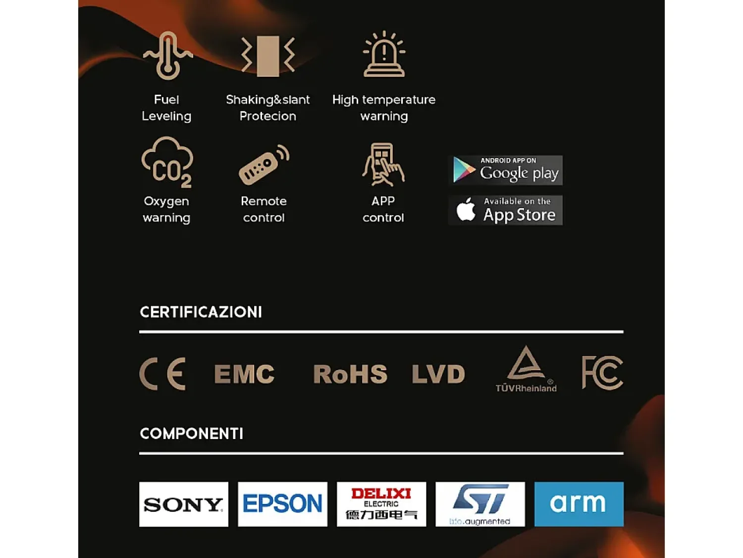 Lareira* Queimador de bioetanol APP inteligente com inserção automática integrada SLIM 70 Cinzento