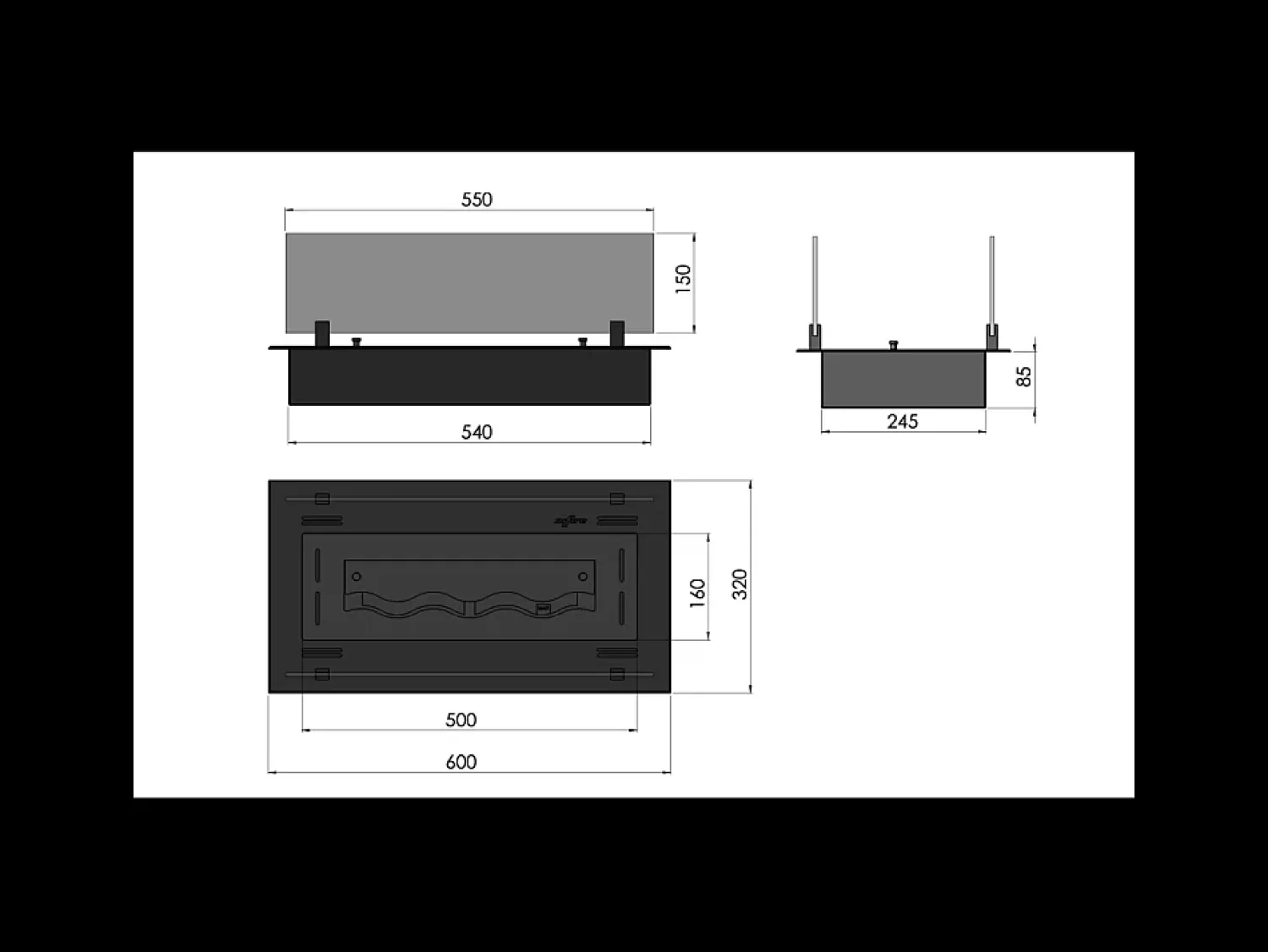 Sale Queimador de bioetanol 60cm em aço inoxidável , embutido ou independente, 1 litro com copos incluídos Preto