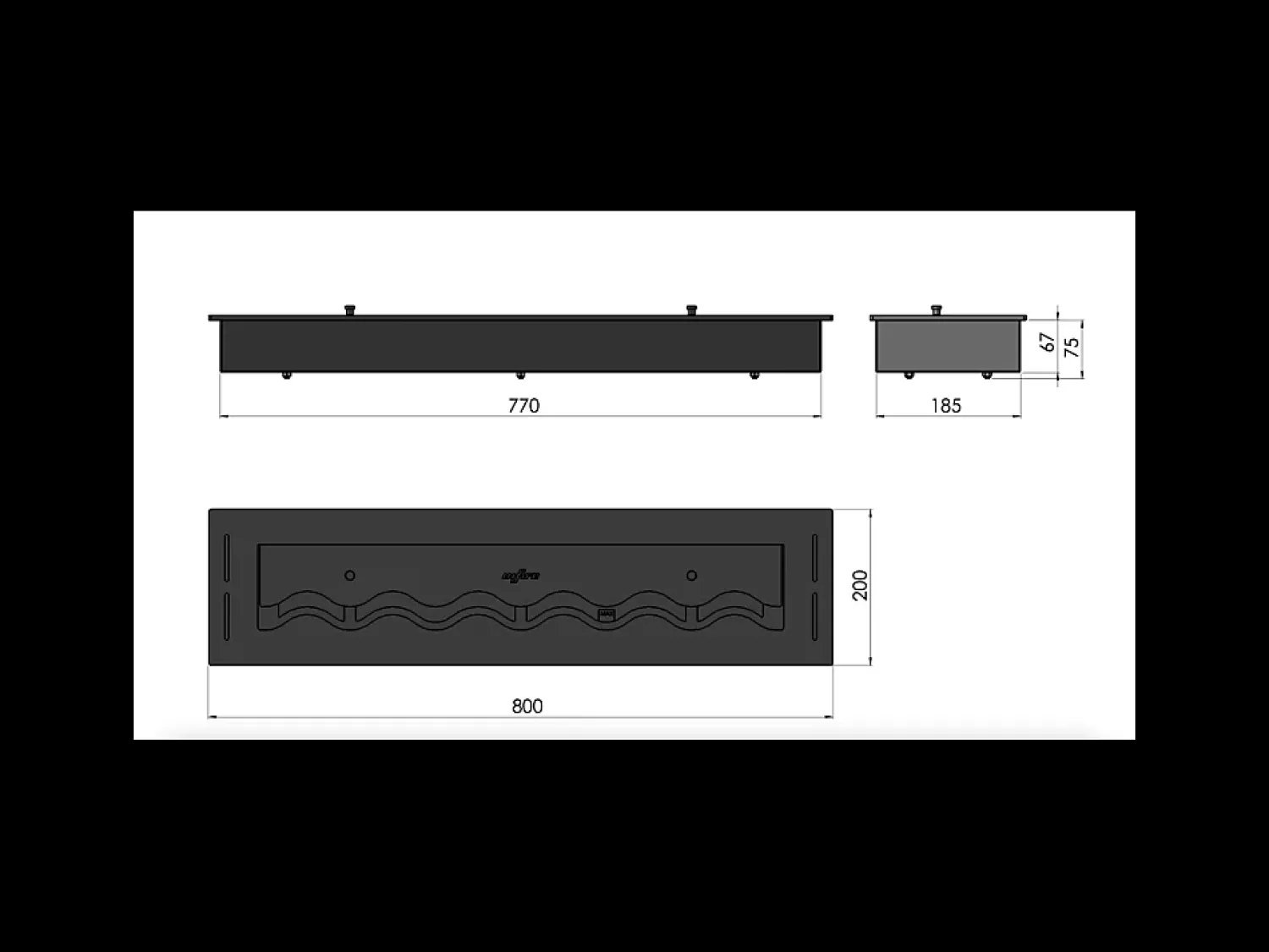 Lareira| Queimador de bioetanol embutido de 80 cm em aço inoxidável, 3 lt Preto