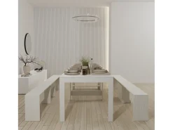 Consola* RAFFAELLA - Conjunto de consola com dois bancos extensíveis - Dimensões de instalação: 51,6 x 90 x 75 cm - - Entrega gratuita Branco