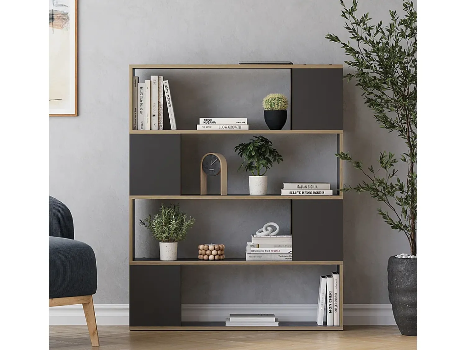 Prateleira*Vicco Raumteiler antracite/carvalho 100x24x124.5 eneos Preto