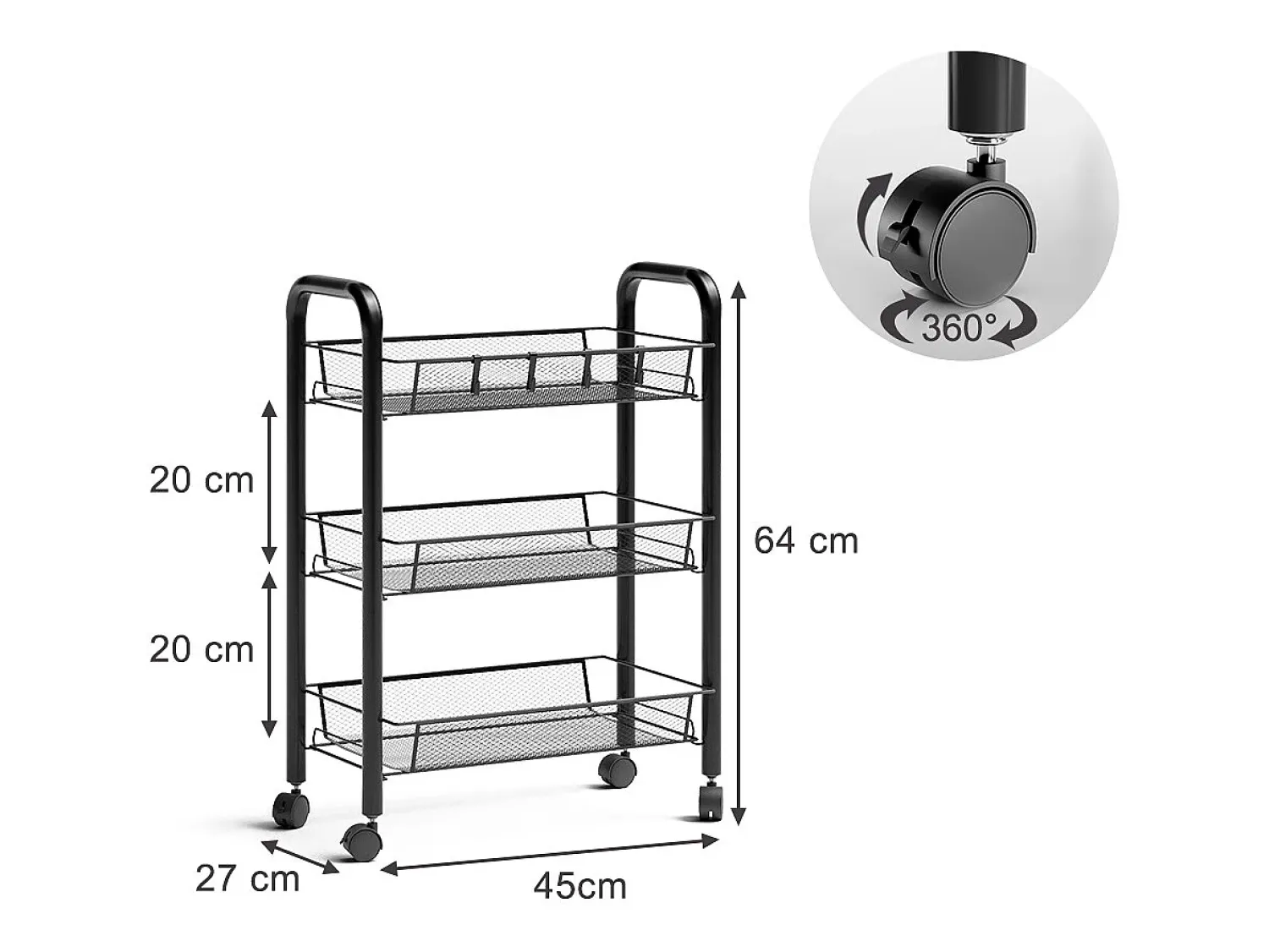 Móvel De Arrumação*Vicco Recipiente com rodas 45x27x64 tarro Preto