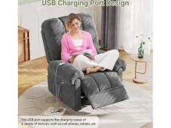 Poltrona|DripeX Relaxe a cadeira de veludo elétrica da poltrona, com USB, encosto ajustável, anti -estático com apoio para os pés - 96x97x104cm cinza cinza Cinzento
