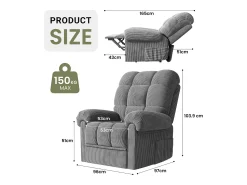 Poltrona|DripeX Relaxe a cadeira de veludo elétrica da poltrona, com USB, encosto ajustável, anti -estático com apoio para os pés - 96x97x104cm cinza cinza Cinzento