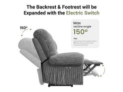 Poltrona|DripeX Relaxe a cadeira de veludo elétrica da poltrona, com USB, encosto ajustável, anti -estático com apoio para os pés - 96x97x104cm cinza cinza Cinzento