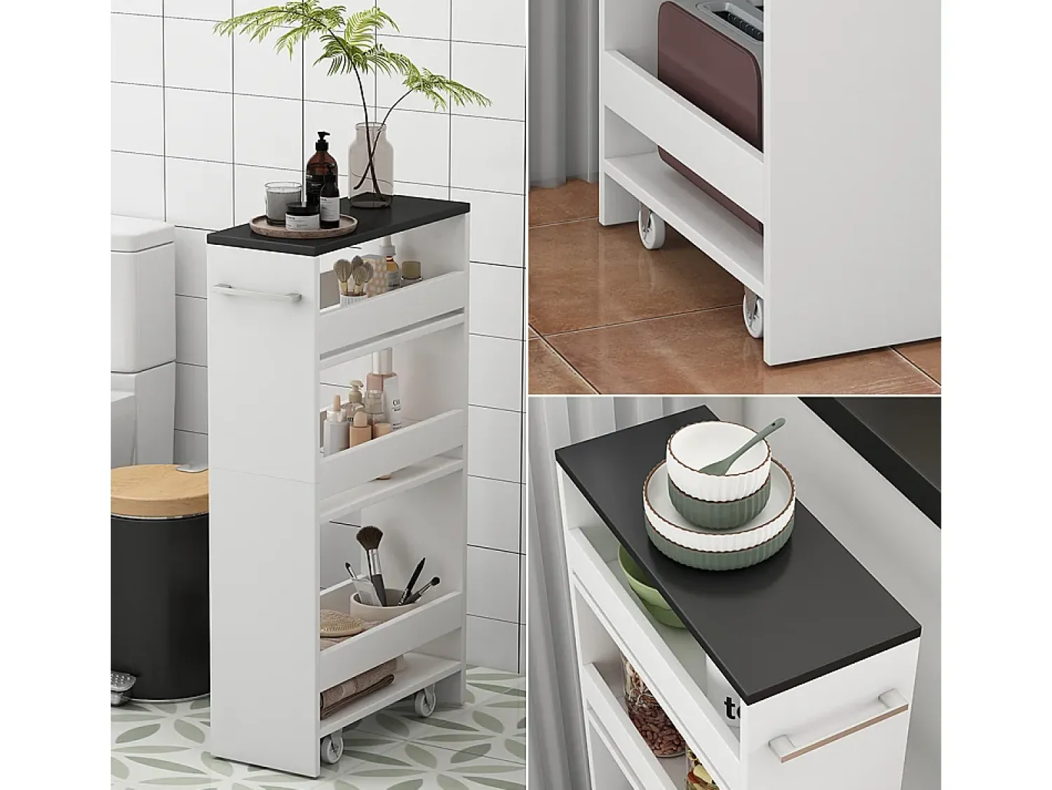 Móvel De Arrumação|Vicco Roll container branco/antracite 20x46x84.4 rivo Cinza antracite