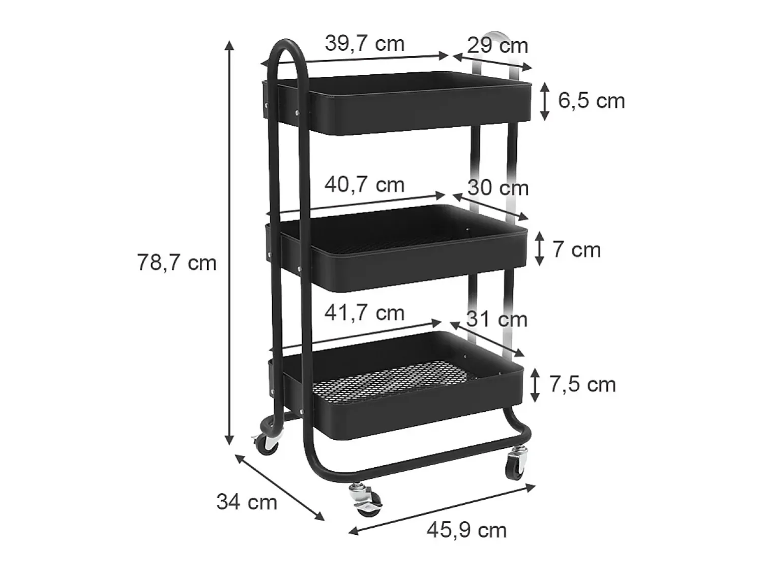 Móvel De Arrumação|Vicco Roll container 45.9x34x78.7 tron Preto