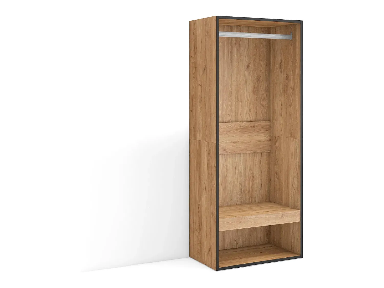 Skraut Home Roupeiro aberto, 60x35x145cm, Para quarto, dormitório, Barra e Prateleira, Carvalho^ Móvel De Entrada