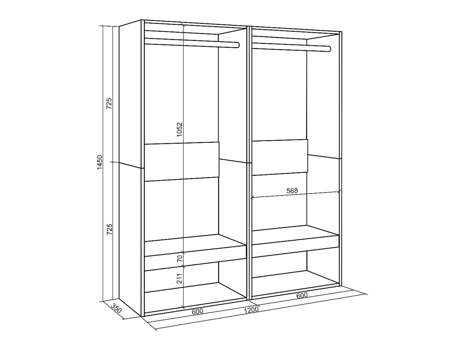 Best Skraut Home Roupeiro aberto, 120x35x145cm, Para quarto, dormitório, Barra e Prateleira, Branco