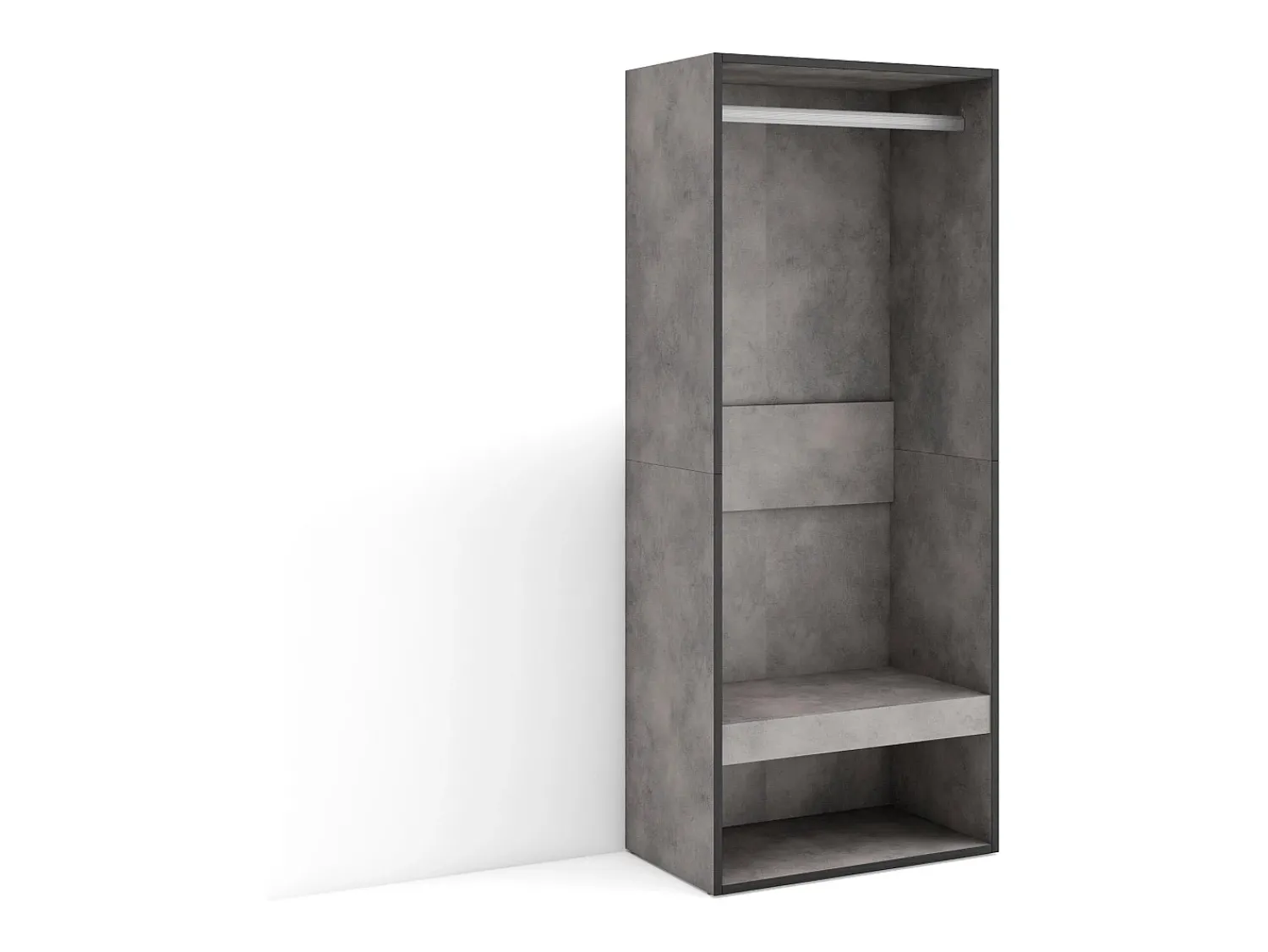 Skraut Home Roupeiro aberto, 60x35x145cm, Para quarto, dormitório, Barra e Prateleira, Cimento^ Móvel De Entrada