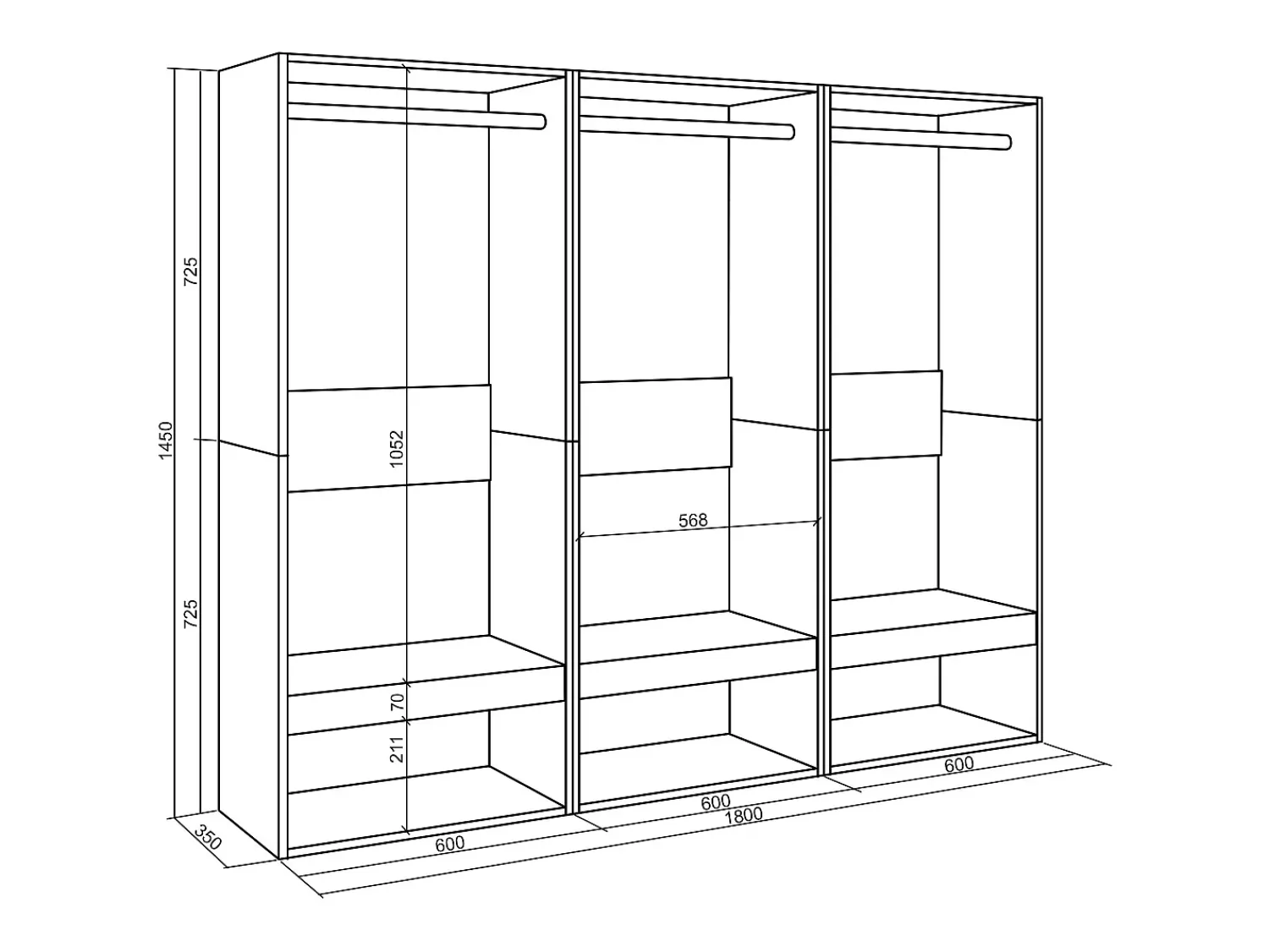 Best Skraut Home Roupeiro aberto, 180x35x145cm, Para quarto, dormitório, Barra e Prateleira, Carvalho Natural claro