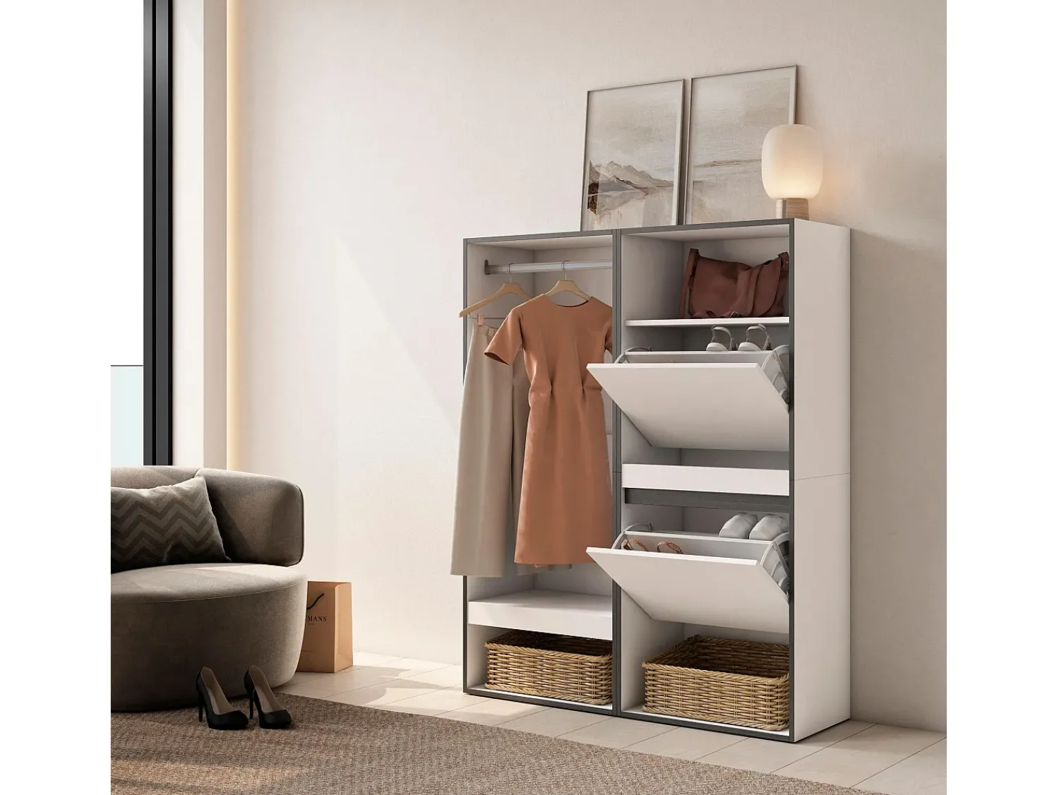 Móvel De Entrada*Skraut Home Roupeiro aberto, 120x35x145cm, Para quarto, dormitório, Sapateira, Branco