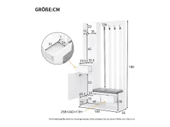 Móvel De Entrada|Hauss Spole Roupeiro com 3 gavetas, 1 porta, 4 ganchos e painel perfurado, 100 x 35 x 180 cm Branco