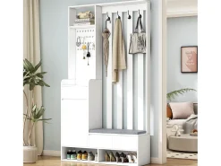 Móvel De Entrada|Hauss Spole Roupeiro com 3 gavetas, 1 porta, 4 ganchos e painel perfurado, 100 x 35 x 180 cm Branco