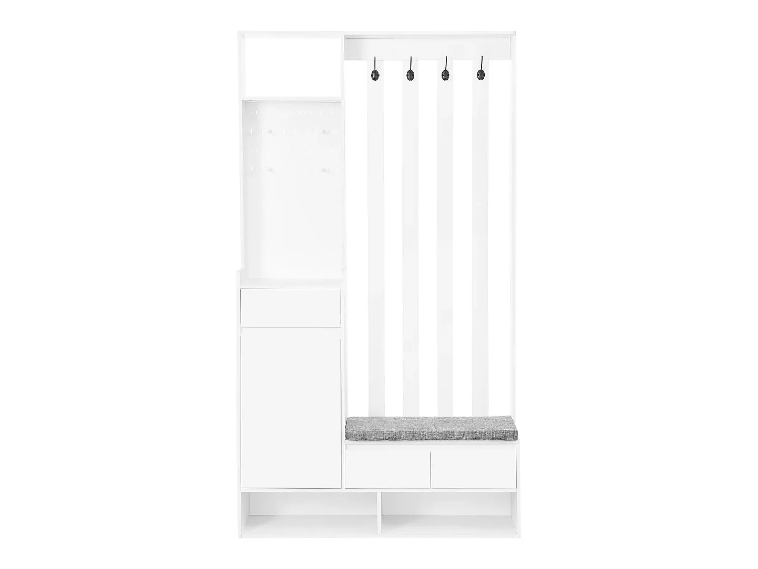 Móvel De Entrada|Hauss Spole Roupeiro com 3 gavetas, 1 porta, 4 ganchos e painel perfurado, 100 x 35 x 180 cm Branco