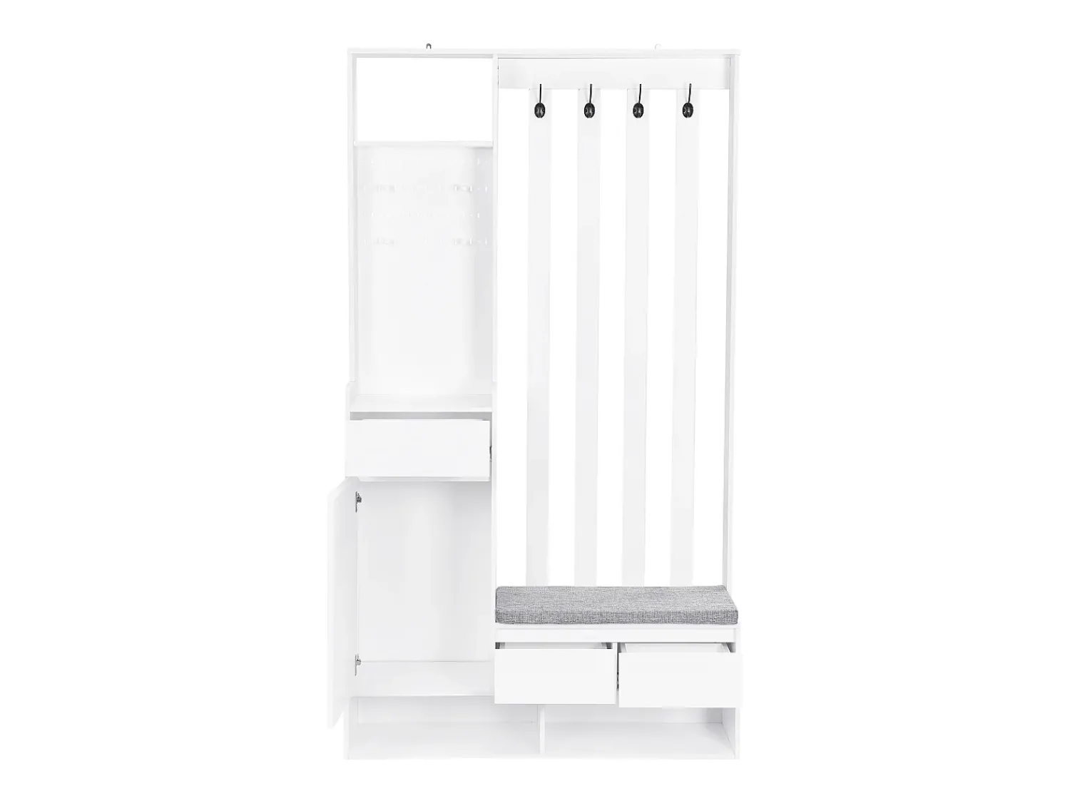 Móvel De Entrada|Hauss Spole Roupeiro com 3 gavetas, 1 porta, 4 ganchos e painel perfurado, 100 x 35 x 180 cm Branco