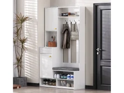 Outlet Hauss Spole Roupeiro com 2 portas, 1 gaveta, 4 ganchos e 1 banco, 100x30x180cm Branco