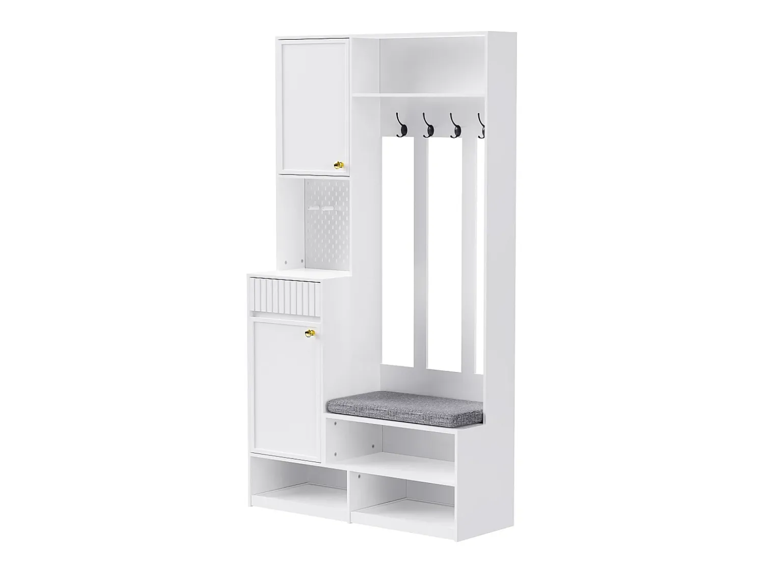 Outlet Hauss Spole Roupeiro com 2 portas, 1 gaveta, 4 ganchos e 1 banco, 100x30x180cm Branco