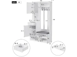 Outlet Hauss Spole Roupeiro com 2 portas, 1 gaveta, 4 ganchos e 1 banco, 100x30x180cm Branco