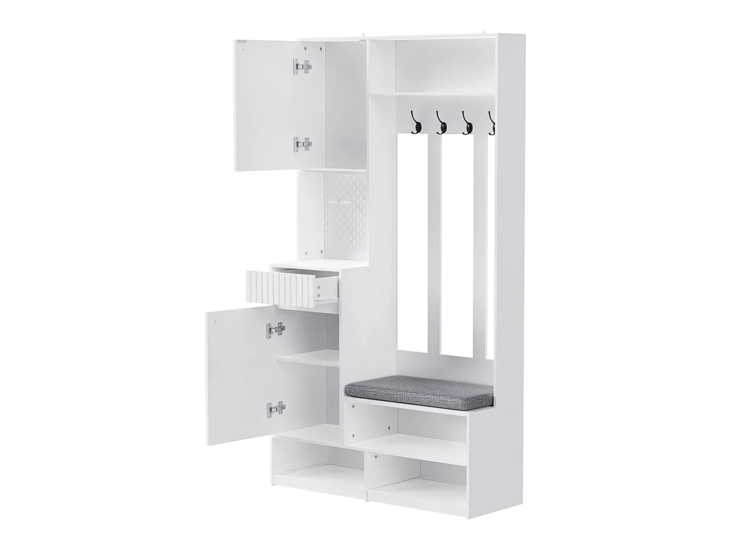 Outlet Hauss Spole Roupeiro com 2 portas, 1 gaveta, 4 ganchos e 1 banco, 100x30x180cm Branco