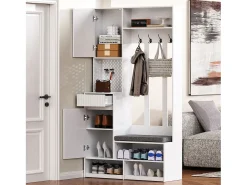 Outlet Hauss Spole Roupeiro com 2 portas, 1 gaveta, 4 ganchos e 1 banco, 100x30x180cm Branco