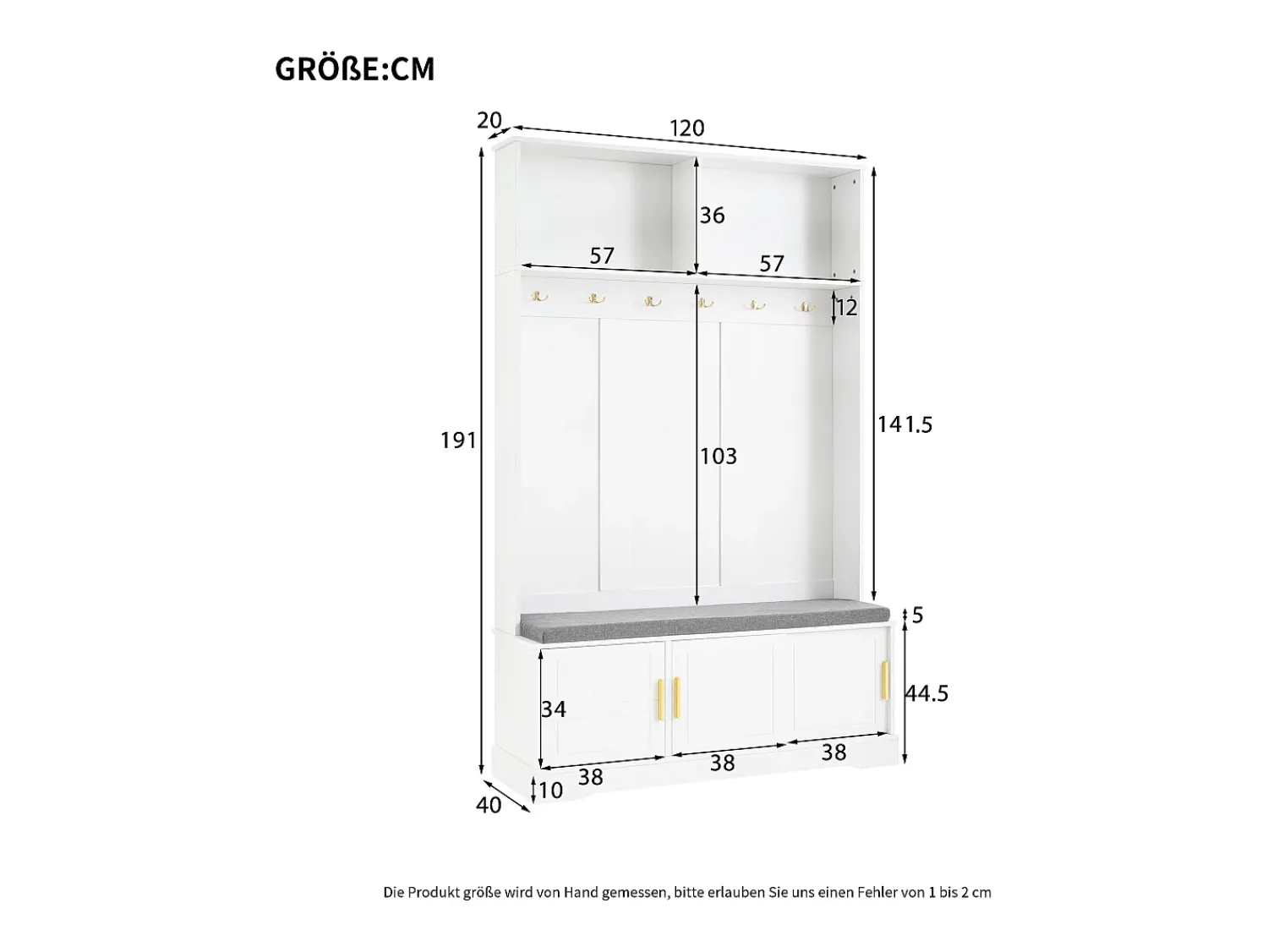 Hauss Spole Roupeiro com 3 portas, sapateira e 6 ganchos, simples e versátil 120×40×191 cm^ Móvel De Entrada