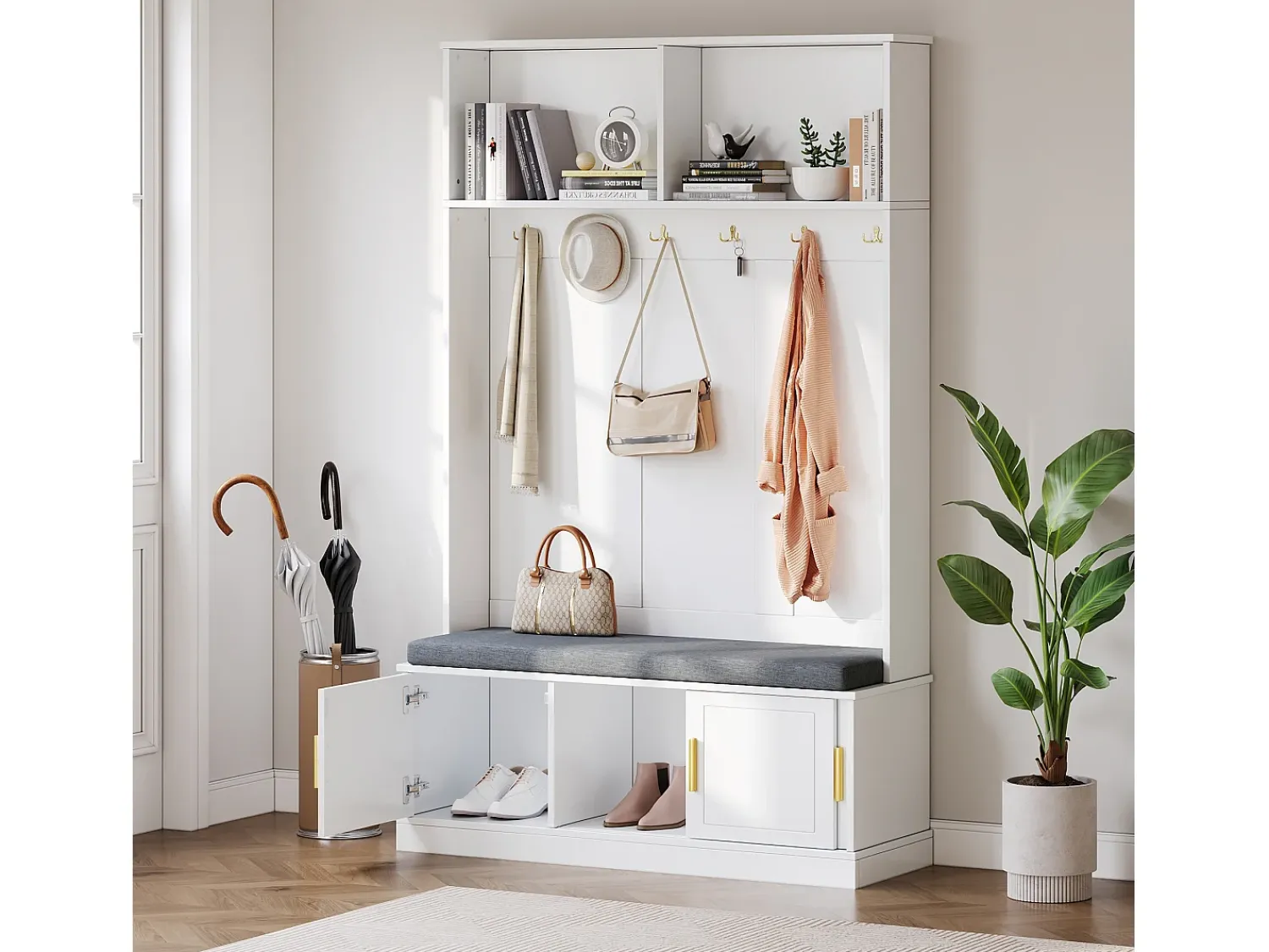 Hauss Spole Roupeiro com 3 portas, sapateira e 6 ganchos, simples e versátil 120×40×191 cm^ Móvel De Entrada