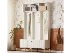Móvel De Entrada|Hauss Spole Roupeiro com 3 portas e 6 ganchos, pés dourados, 120 x 40 x 191,5 cm Branco