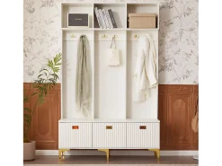 Móvel De Entrada|Hauss Spole Roupeiro com 3 portas e 6 ganchos, pés dourados, 120 x 40 x 191,5 cm Branco