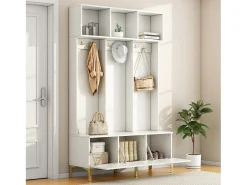 Móvel De Entrada|Hauss Spole Roupeiro com 3 portas e 6 ganchos, pés dourados, 120 x 40 x 191,5 cm Branco