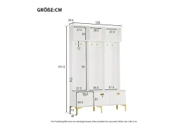 Móvel De Entrada|Hauss Spole Roupeiro com 3 portas e 6 ganchos, pés dourados, 120 x 40 x 191,5 cm Branco