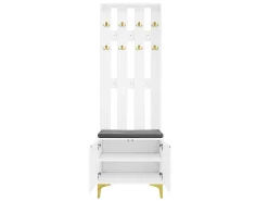 Móvel De Entrada|Hauss Spole Roupeiro com 2 portas, sapateira e almofada, ganchos, pés dourados 60,5x35,2x180,5cm Branco