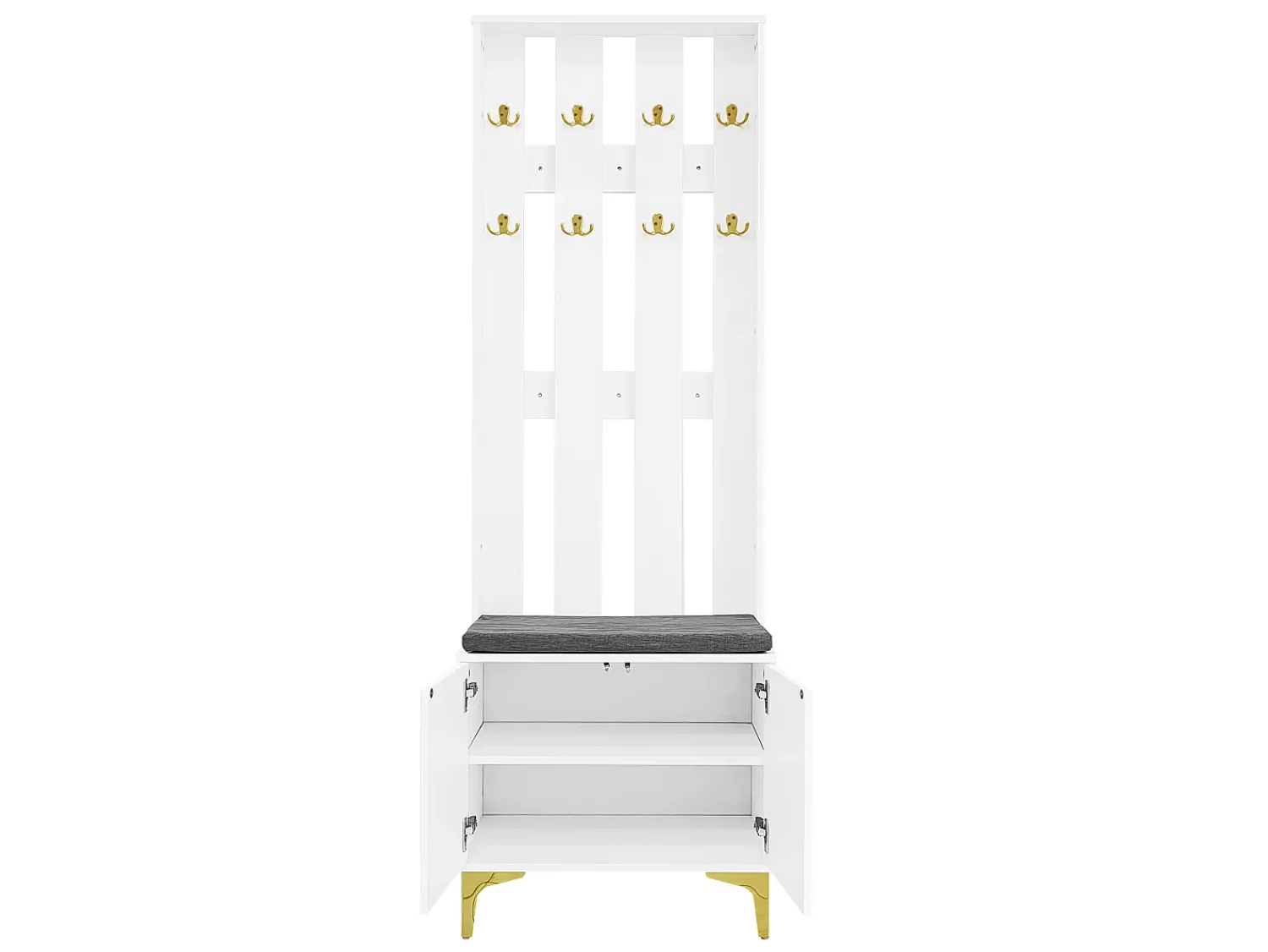 Móvel De Entrada|Hauss Spole Roupeiro com 2 portas, sapateira e almofada, ganchos, pés dourados 60,5x35,2x180,5cm Branco