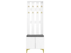 Móvel De Entrada|Hauss Spole Roupeiro com 2 portas, sapateira e almofada, ganchos, pés dourados 60,5x35,2x180,5cm Branco