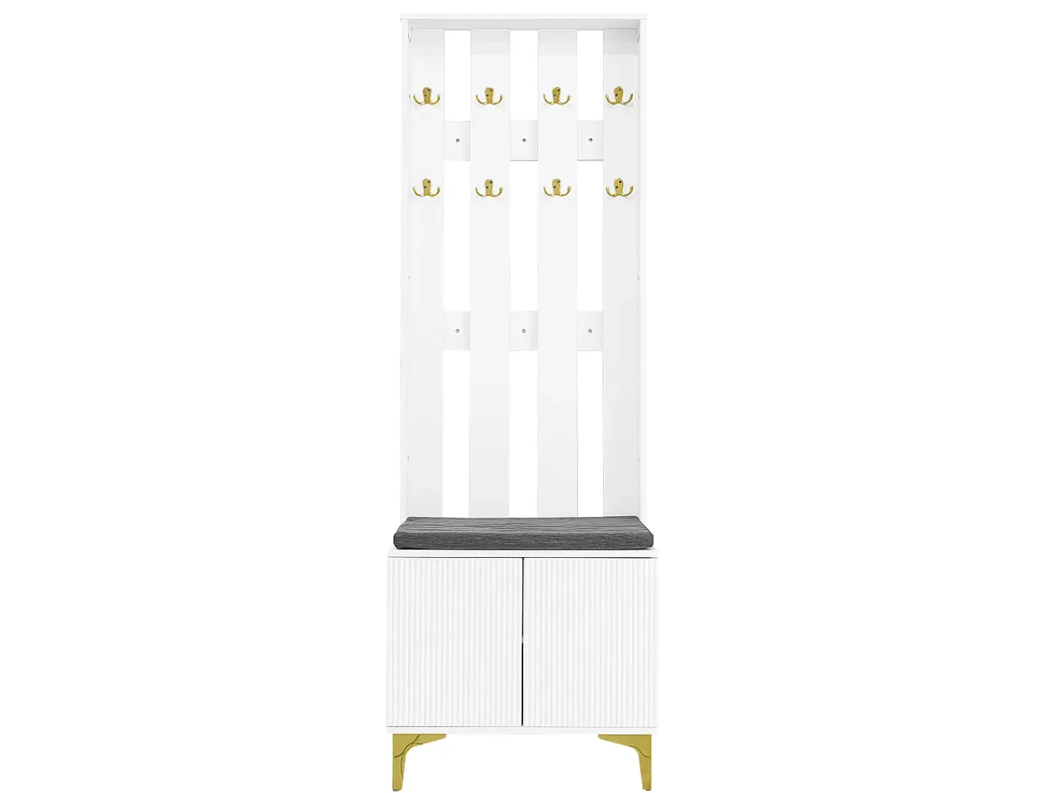 Móvel De Entrada|Hauss Spole Roupeiro com 2 portas, sapateira e almofada, ganchos, pés dourados 60,5x35,2x180,5cm Branco