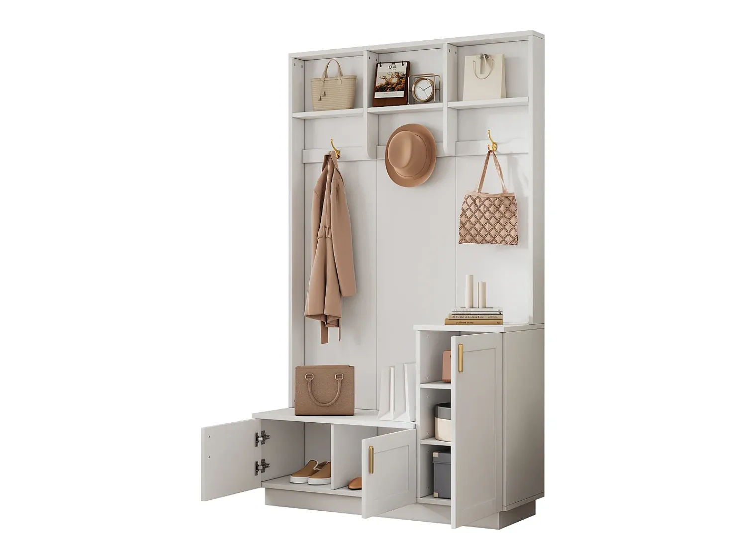 Móvel De Entrada*Hauss Spole Roupeiro com 3 portas, 3 ganchos e arrumação aberta, 120x40x200 cm Branco