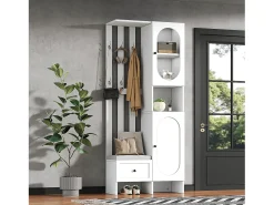 Móvel De Entrada|Hauss Spole Roupeiro com 2 portas, gaveta, ganchos e banco, porta de vidro 85x33,5x200cm Branco