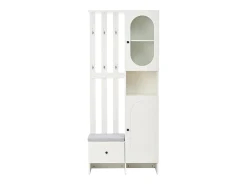 Móvel De Entrada|Hauss Spole Roupeiro com 2 portas, gaveta, ganchos e banco, porta de vidro 85x33,5x200cm Branco