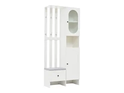Móvel De Entrada|Hauss Spole Roupeiro com 2 portas, gaveta, ganchos e banco, porta de vidro 85x33,5x200cm Branco